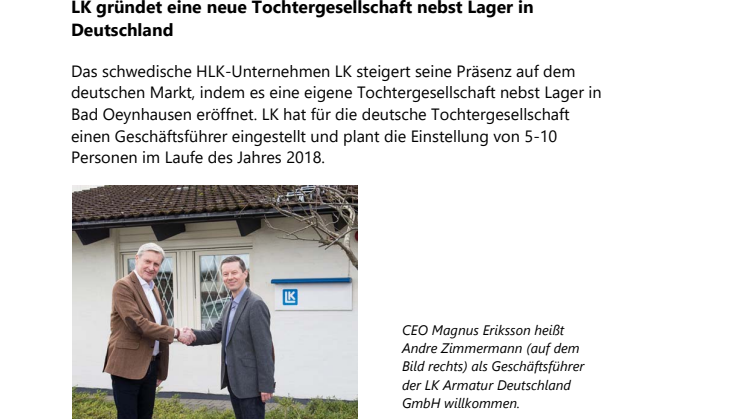 LK gründet eine neue Tochtergesellschaft nebst Lager in Deutschland