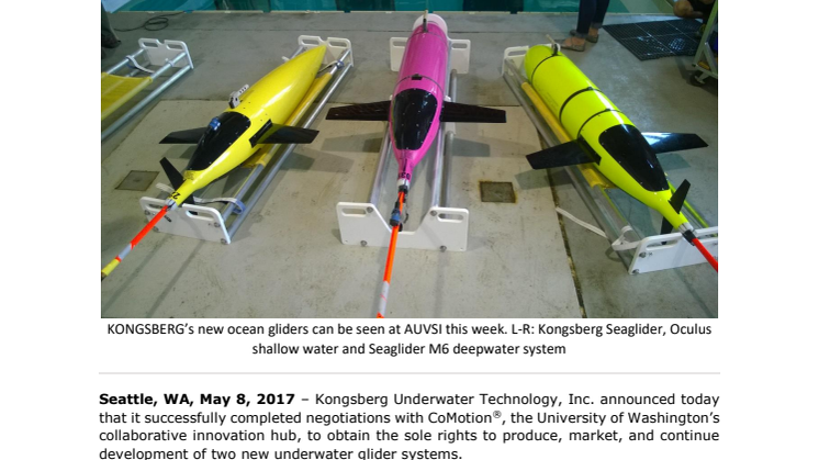 Kongsberg Maritime: KONGSBERG to Market Two New Underwater Glider Systems