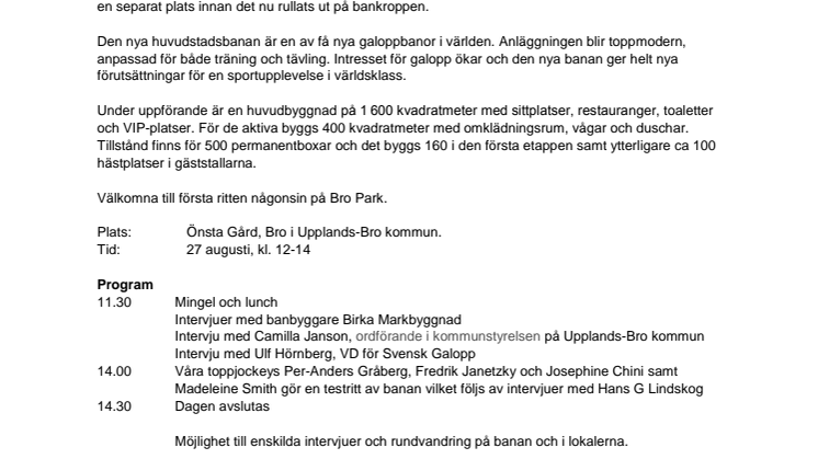 Pressinbjudan: Premiärritt på galoppbanan Bro Park