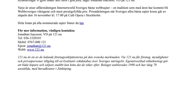 Prestigefyllt internetpris kan hamna i Jönköping