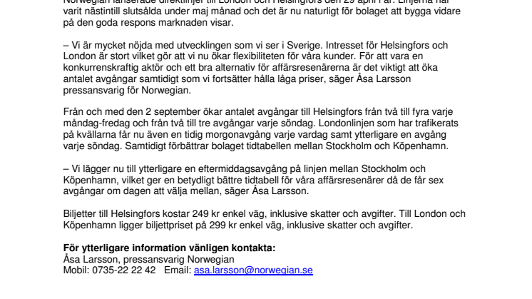 Norwegian fortsätter storsatsningen i Sverige