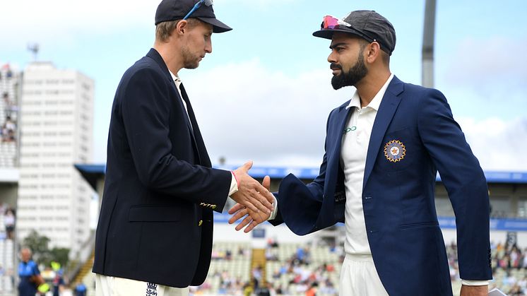 England captain Joe Root (L) and India captain Virat Kohli.