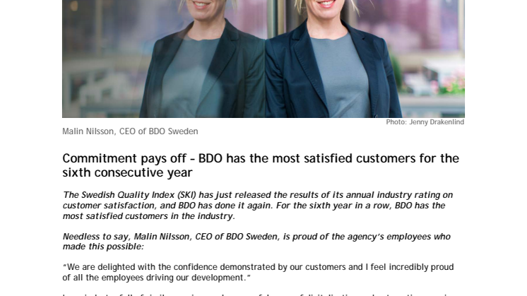 Commitment pays off – BDO has the most satisfied customers for the sixth consecutive year