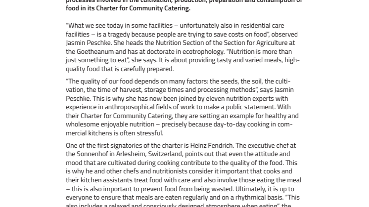 “A meal is a community process”. Charter for Community Catering 