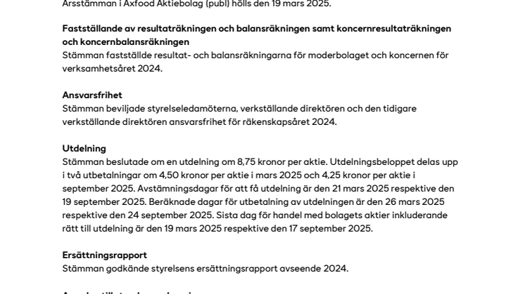 PM 250319 Beslut vid Axfoods årsstämma 2025.pdf