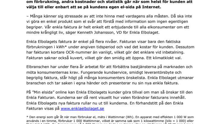 Enkla Elbolaget lanserar världens (sannolikt) enklaste faktura