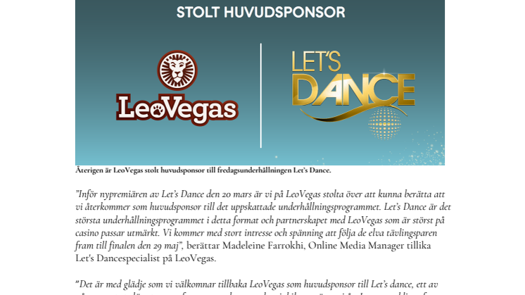 LeoVegas stolt partner med Let's Dance