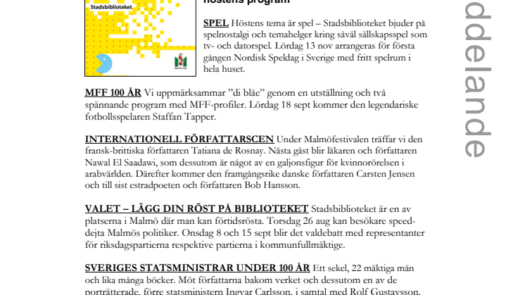 Välkommen till en fullspäckad höst på Stadsbiblioteket i Malmö