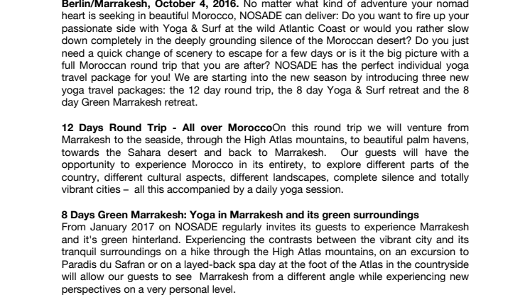 NOSADE introduces new attractive travel formats for Morocco & yoga lovers