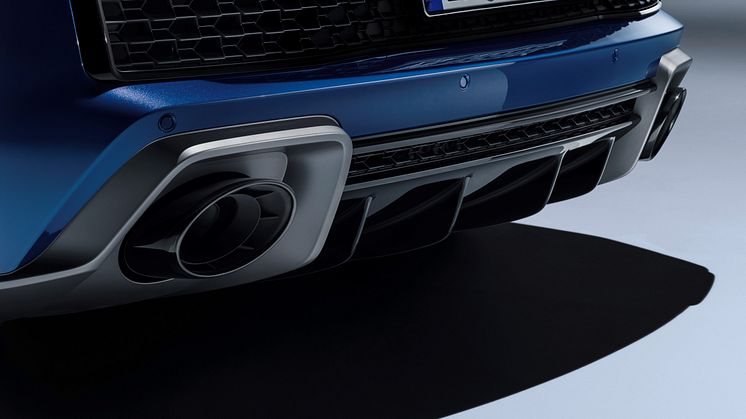 Audi R8 Coupé (Ascari Blue metallic) close-up bagfra statisk billede fra studie