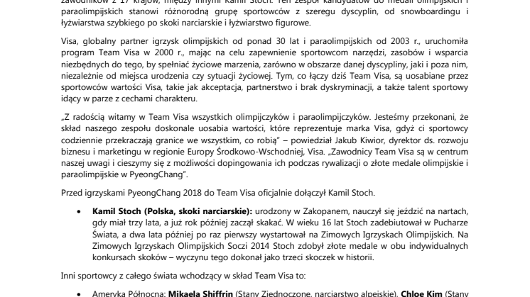 Visa ogłasza skład Team Visa na najbliższe Zimowe Igrzyska Olimpijskie i Paraolimpijskie