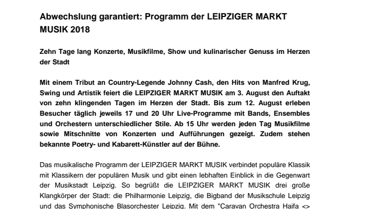 Programm Leipziger Markt Musik 2018