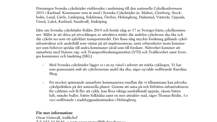 Helsingborg blir medlem i Svenska cykelstäder