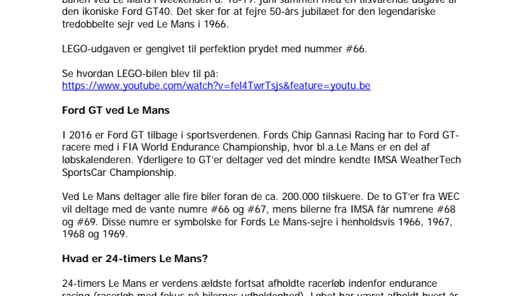 ​LEGO-udgaven af Ford GT bliver vist frem ved Le Mans