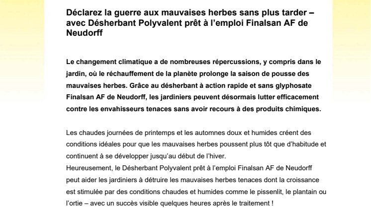 Déclarez la guerre aux mauvaises herbes sans plus tarder – avec Désherbant Polyvalent prêt à l’emploi Finalsan AF de Neudorff 