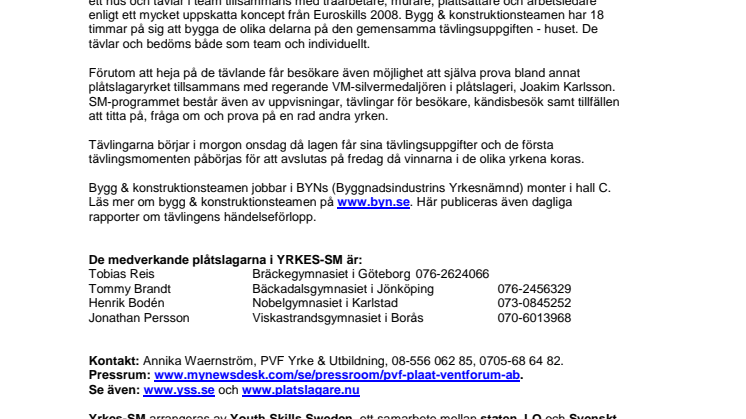 Plåtslagare deltar i ny tävlingsgren för hantverkare i Yrkes-SM