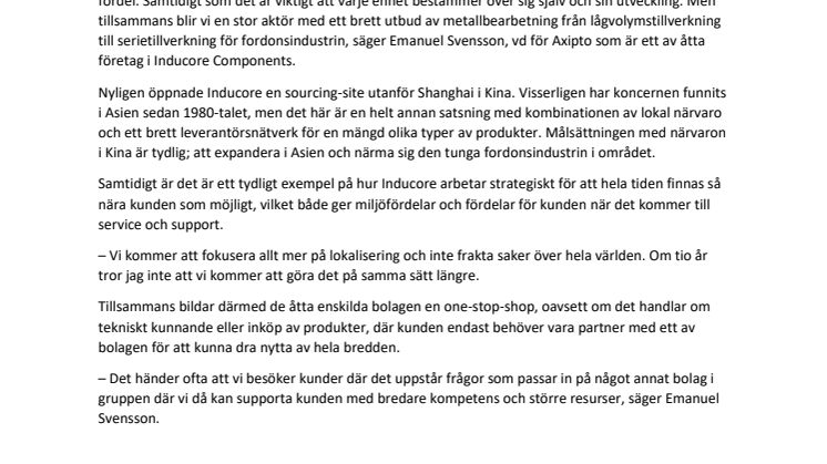 Inducore visar bredden med åtta bolag
