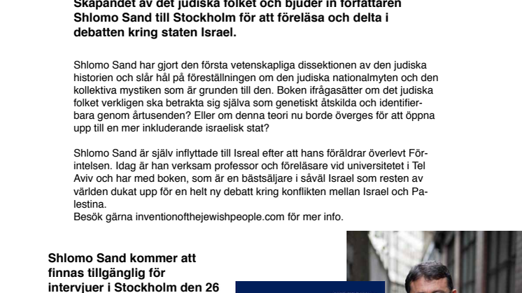 Författaren Shlomo Sand besöker Sverige 