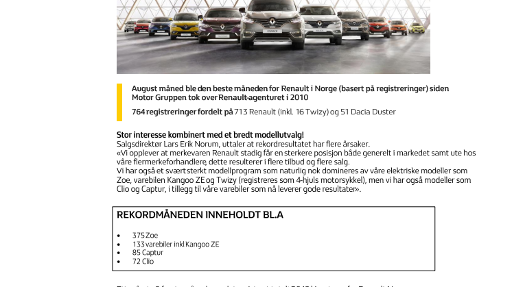 REKORDSALG FOR RENAULT NORGE!