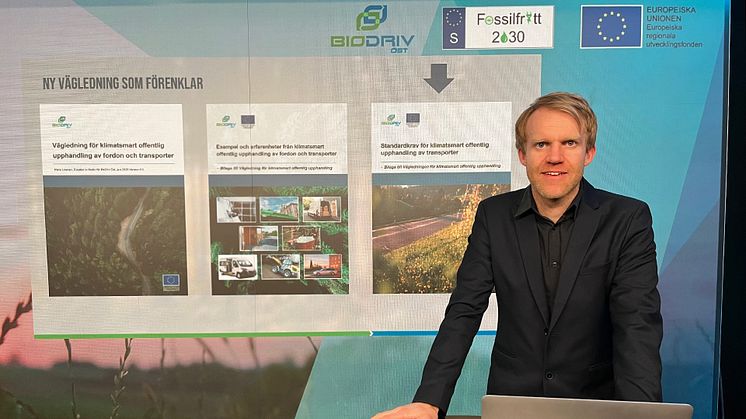 Ulf Troeng, projektledare BioDriv Öst modererade ett webbinarium den 29 mars om offentlig upphandling av fossilfria transporter.