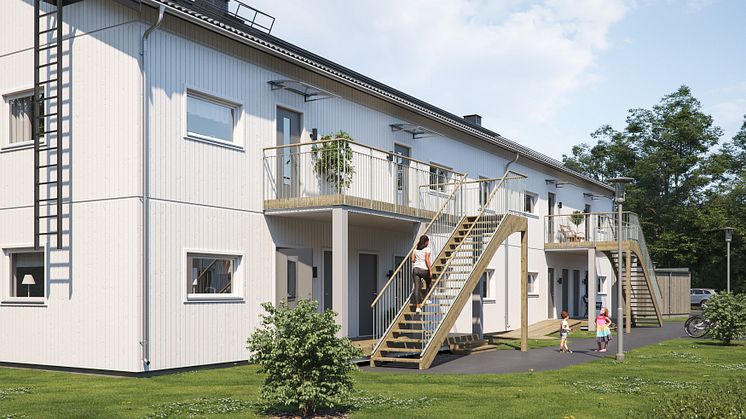 Illustration av entrésida, BoKlok Seglet i Oskarshamn. 