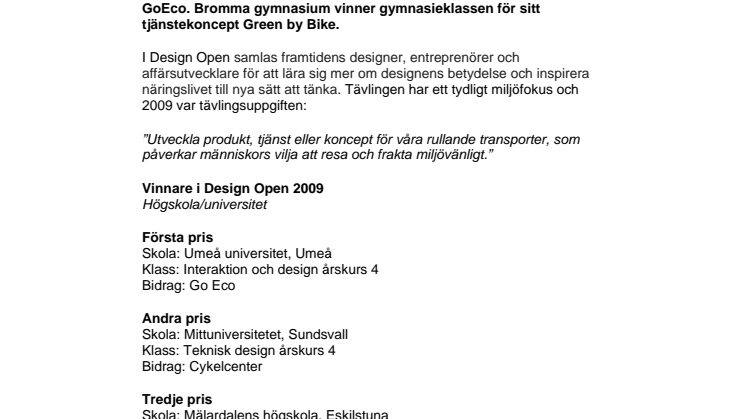 Umeå universitet och Bromma gymnasium vinnare i Design Open