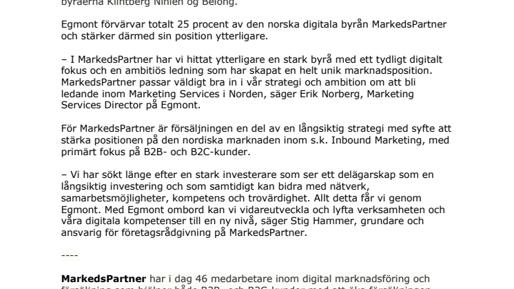 Egmont investerar i ledande norsk digital byrå