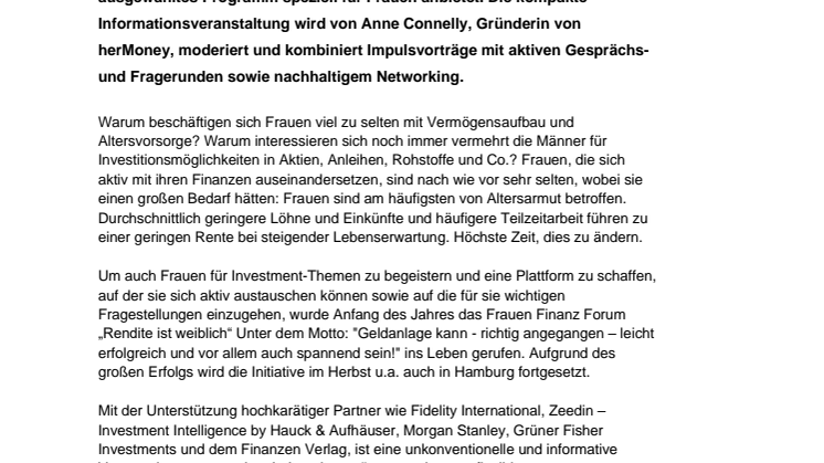 Frauen investieren erfolgreich, aber zu wenig - Frauen Finanz Forum Hamburg