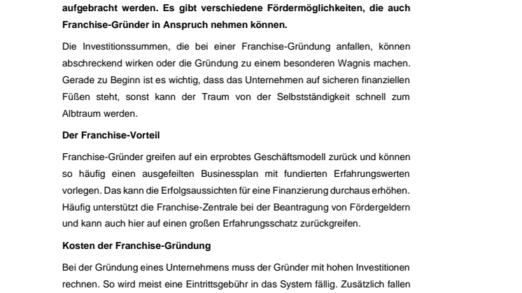 Investitionen für die Selbstständigkeit - Welche Förderungen stehen auch Franchise-Gründern offen?