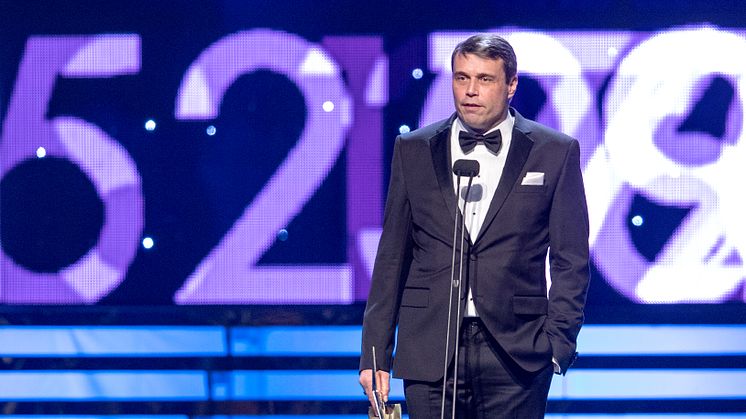 Daniel Kindberg, ordförande Östersund tog emot priset Årets Ledare istället för Graham Potter under Idrottsgalan den 15 januari 2018 i Stockholm.