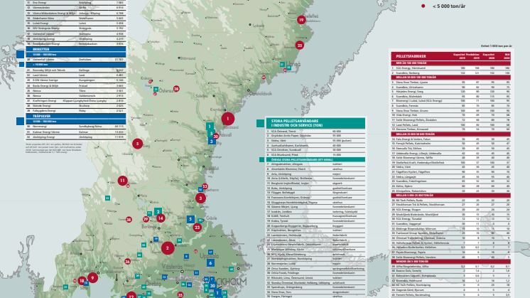Bioenergis karta: Pellets i Sverige 2020