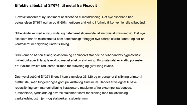 Effektiv slibebånd SY674  til metal fra Flexovit