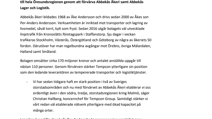 ​Tempcon etablerar starkt fäste i Sveriges tredje storstadsregion