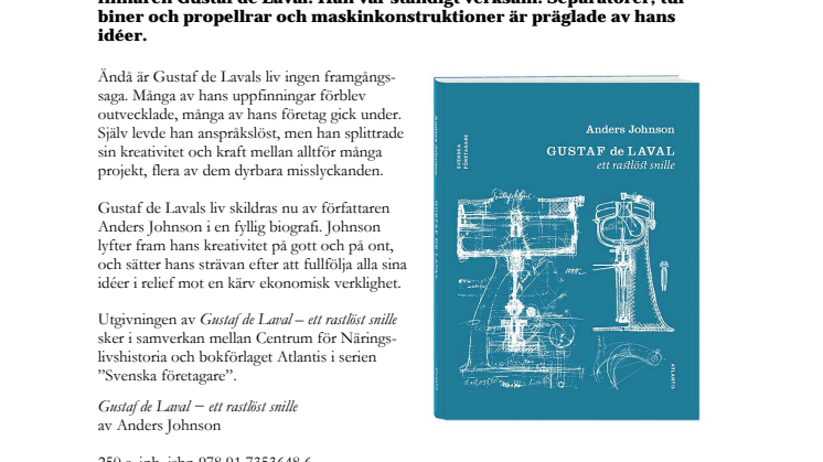 Ny bok: Gustaf de Laval – ett rastlöst snille
