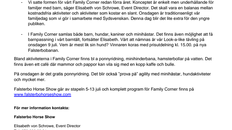 Programmet klart för Family Corner i Falsterbo
