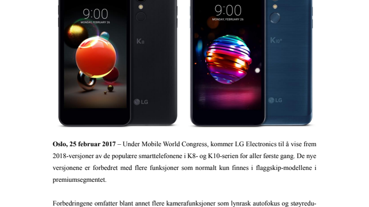 LG presenterer to oppdaterte og avanserte smarttelefoner fra K8- og K10-serien under MWC