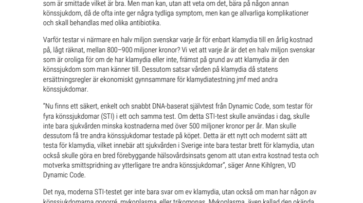 Testa för fler könssjukdomar samtidigt i förebyggande hälsovårdsinsats och på köpet spara en halv miljard 