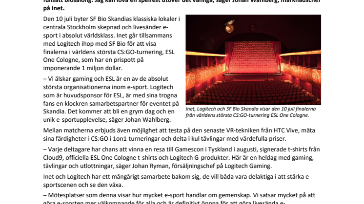Livesända ESL-finaler på bioduken