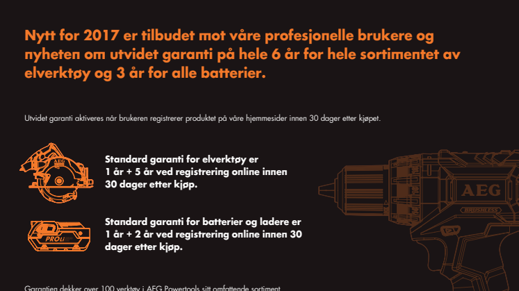 NY 6+3 ÅRS GARANTI FOR AEG POWERTOOLS