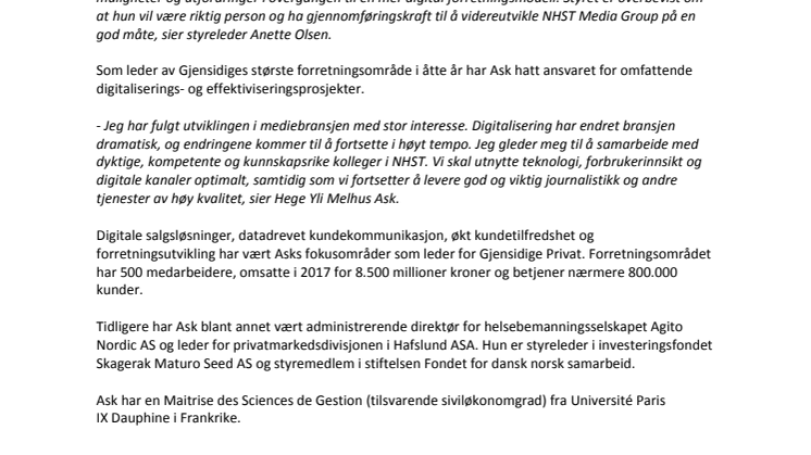 Ny konsernsjef i NHST Media Group