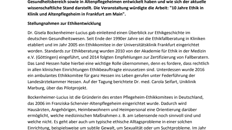 Das Wohl des Menschen ist Ziel ethischer Beratung in Klinik und Heim