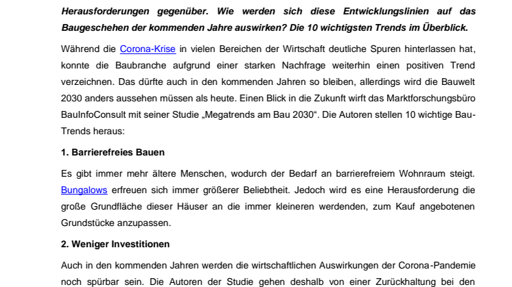 10 Trends: So verändert sich die Baubrache bis 2030