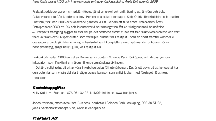 Fraktjakt utsedda till Årets Entreprenörer 2009