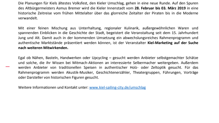Mitwirkende für den Kieler Umschlag gesucht 