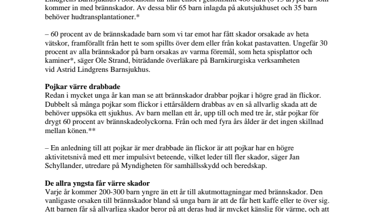 Dubbelt så många pojkar som flickor får allvarliga brännskador