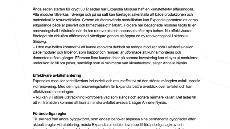 Expandia minskar sin klimatpåverkan – öppnar ny renoveringshall 