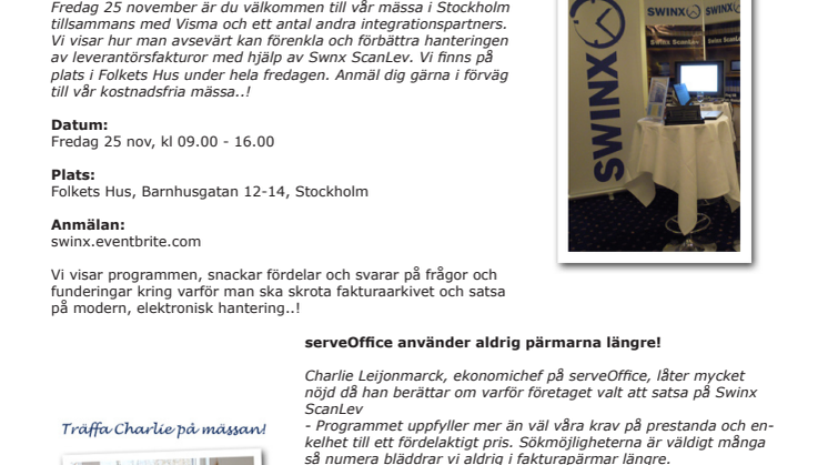Se hur man skannar fakturor från Swinx till Visma på Integrationsmässan i Stockholm