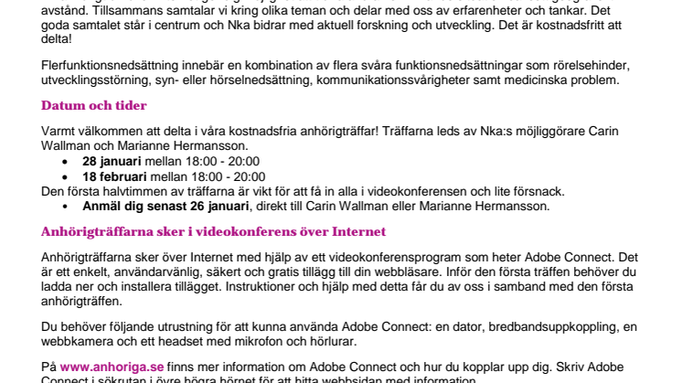 Gå på anhörigträff hemifrån!