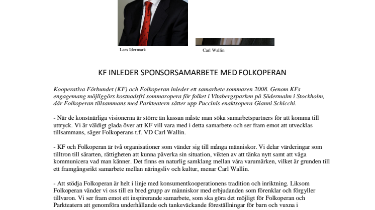 KF INLEDER SPONSORSAMARBETE MED FOLKOPERAN