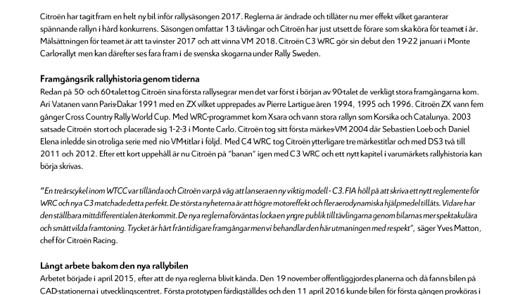 CITROËN ÅTER I RALLY MED NYA C3 WRC